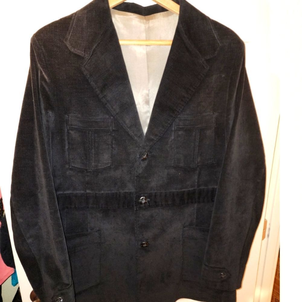 Vintage Chocolate Brown Non Ribbed Corduroy Smoking Jacket Blazer Men's 46 L XL